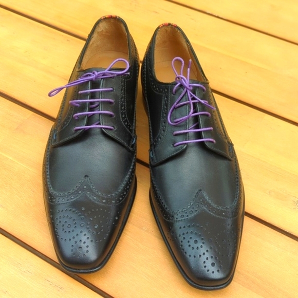 Paul Smith Elegant Black Brogue Dress Shoes  Purple Laces - Size 8 Uk Size 9 US - Picture 6 of 9